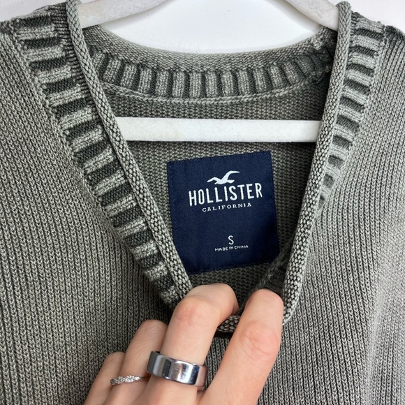 Hollister Y2K Knit Crewneck Sweater S Sage Green Fall Autumn Preppy School Top - Picture 7 of 8